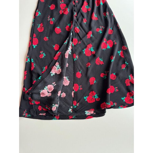 ZARA Black Rose Print Button Front A-Line Midi Slip Skirt, Size XS - Picture 9 of 14